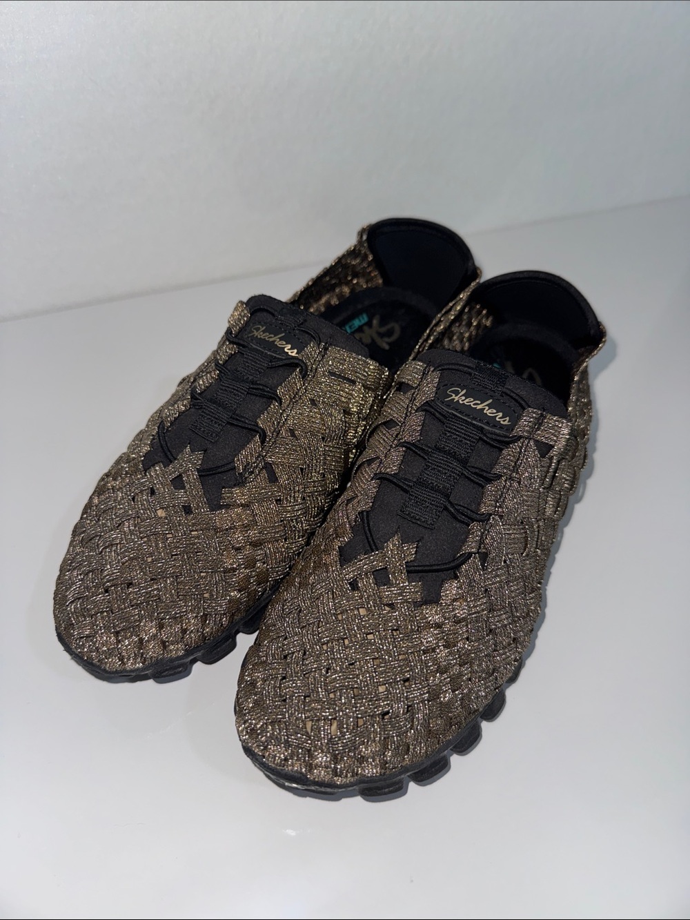 Skechers Memory Foam Bronze Metallic Woven Slip On Shoes Womens 6.5